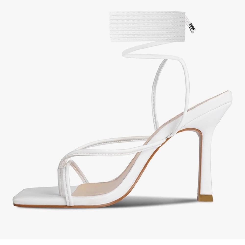 ISNOM Women's white Strappy Heels